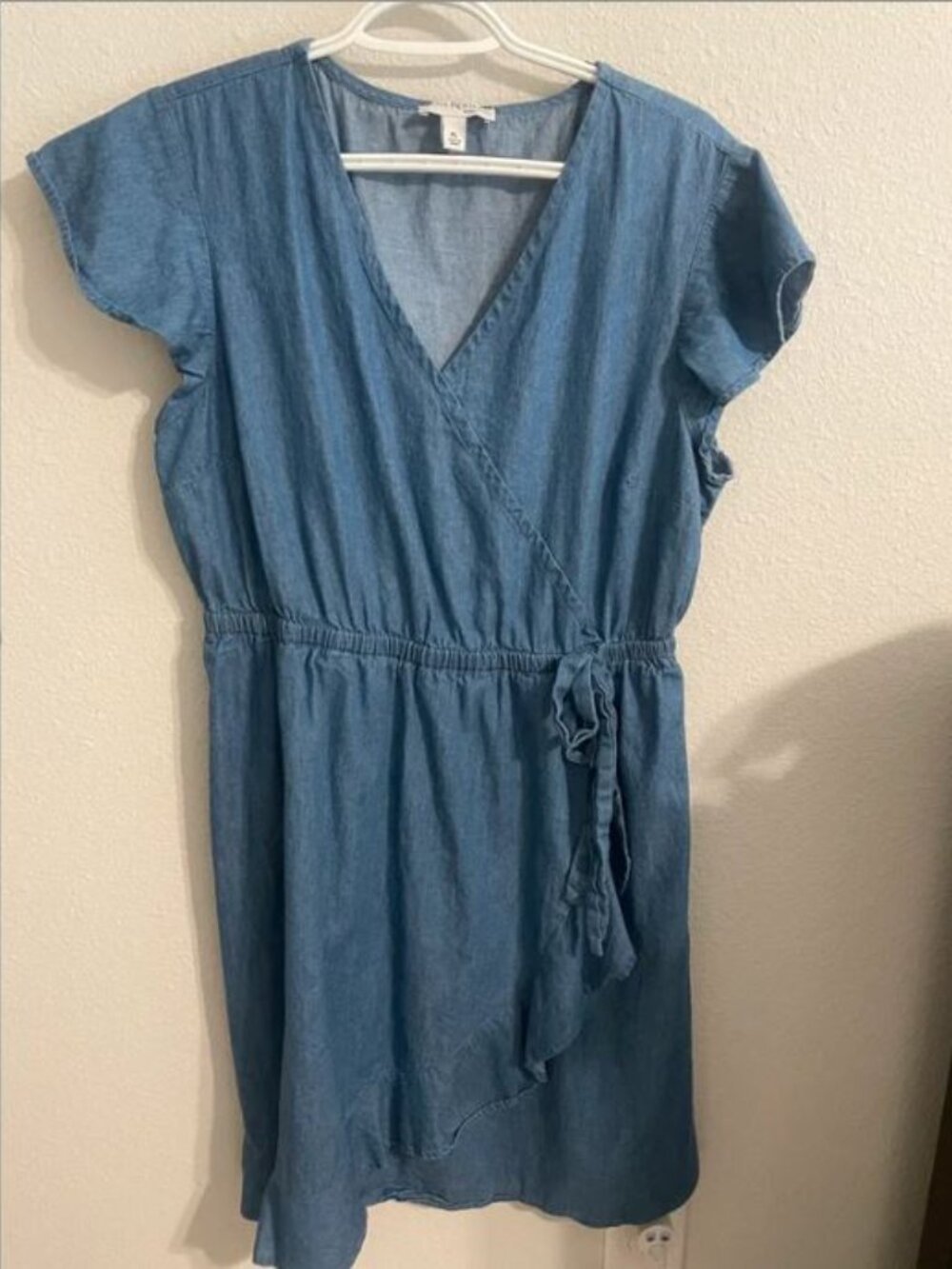 Blue Chambray Faux Wrap Dress Kim Rogers
